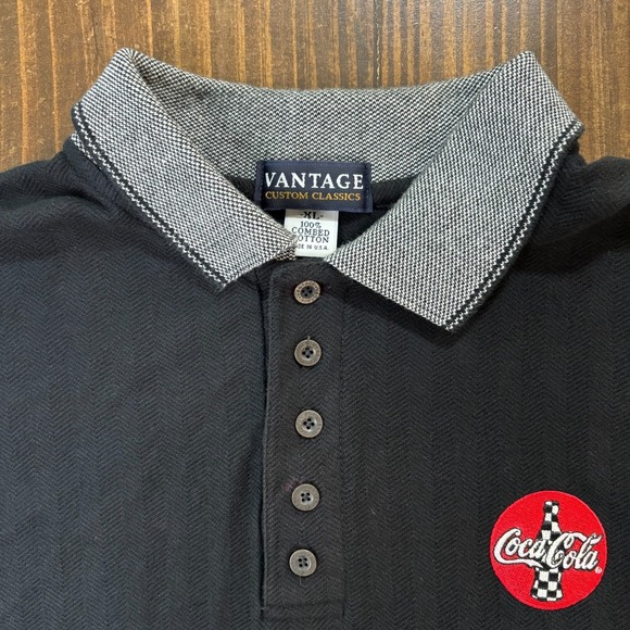 VANTAGE Polo Shirt Mens XL Black Coca Cola NASCAR Embroidered 100% Cotton - Picture 4 of 7